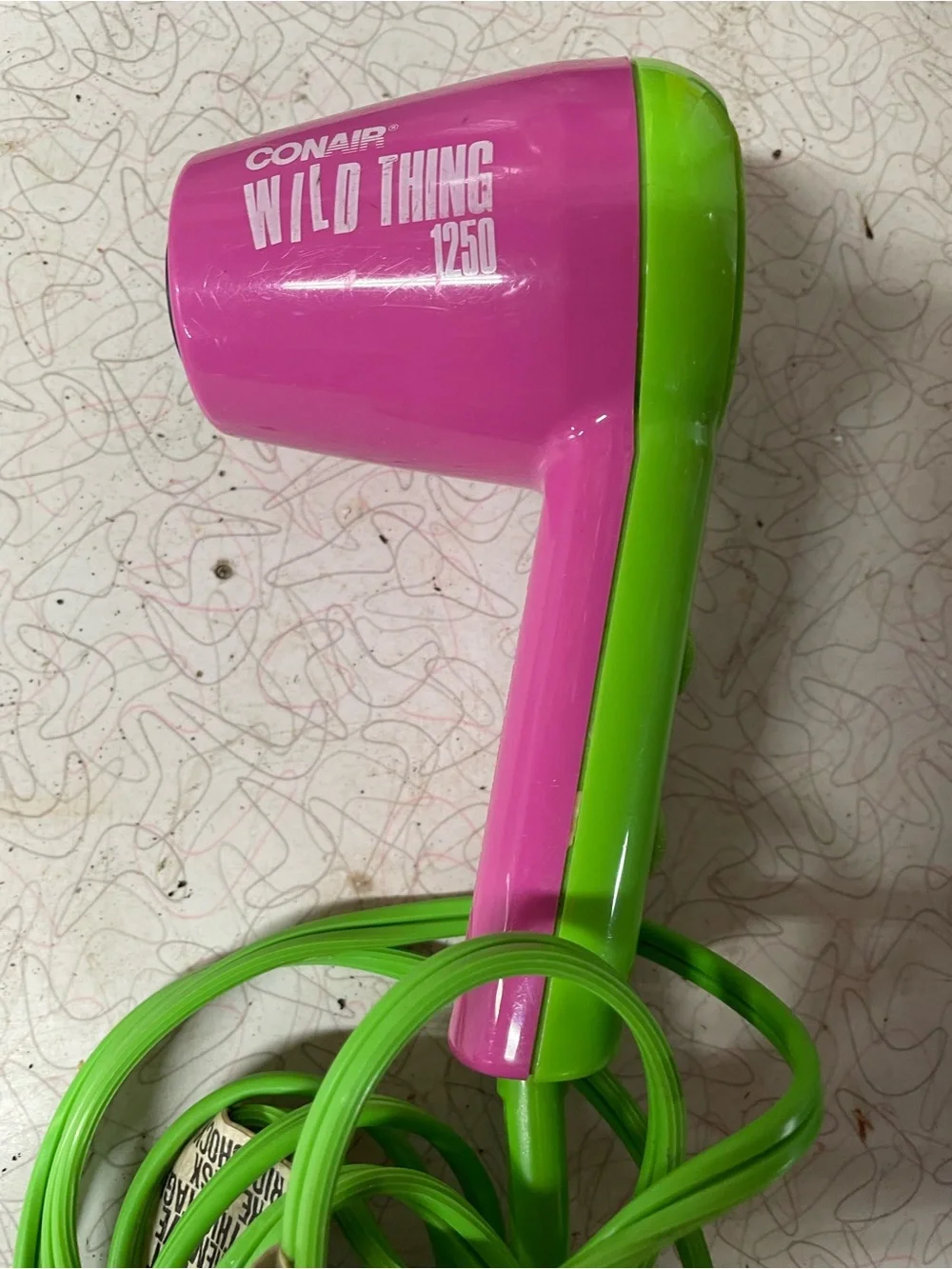 Pink and Lime Green Mini Hair Dryer conair wild thing 80’s vintage working